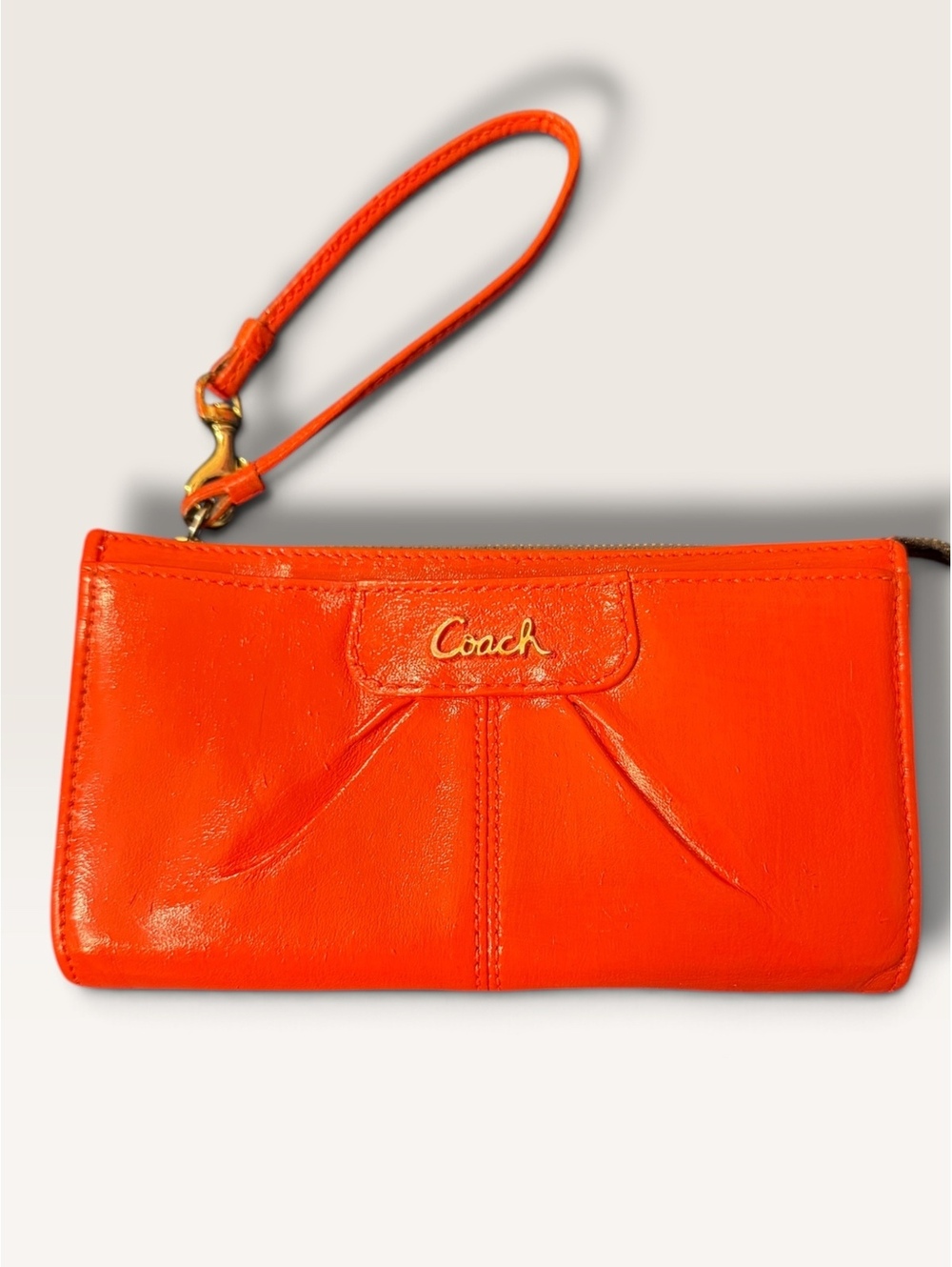 Coach Ashley Wristlet Clutch Hand Painted Orange Upcycled OOAK Refurbished